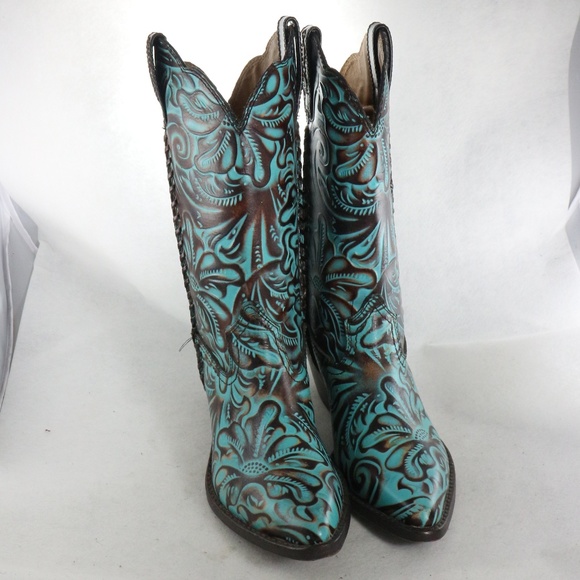 SOLD! Patricia Nash Bergamo Turquoise Tooled Boots - Picture 3 of 8